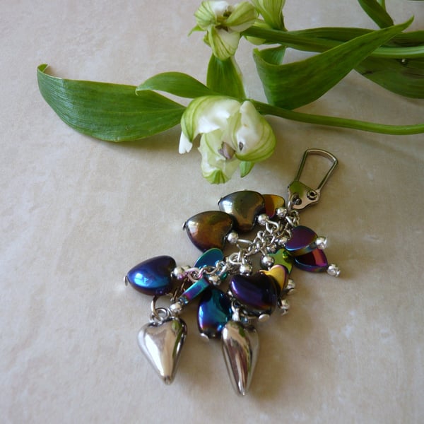 Hematite  Heart Bead Bag Charm