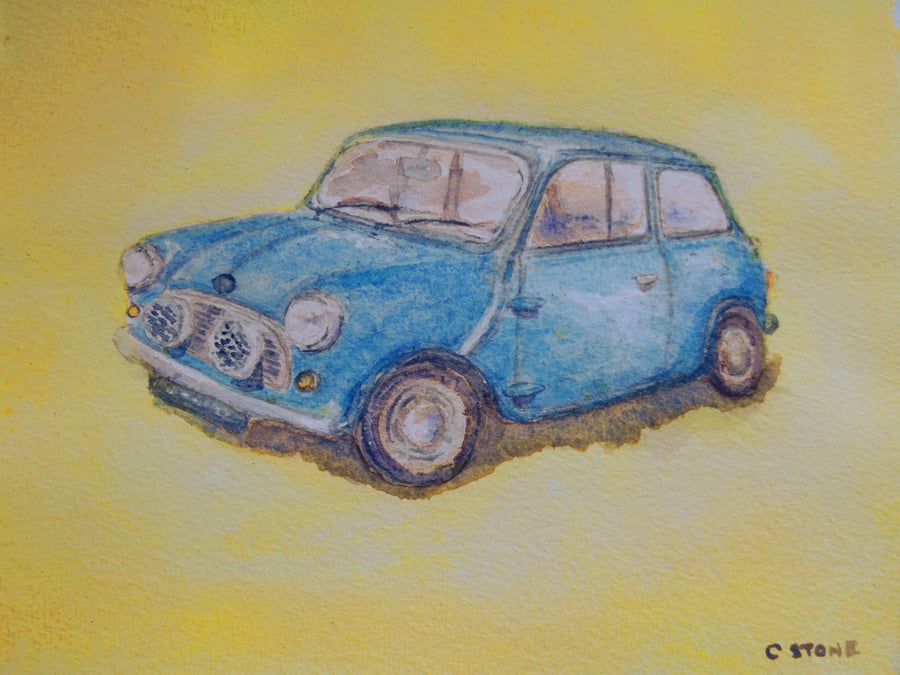Classic Austin Mini mark 1 car 1960's model original watercolour painting