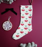 Medium Cream Christmas Stocking with Retro Cherry Print  - Image 1