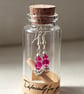 Hot Pink Sparkling Earrings in a Message Bottle