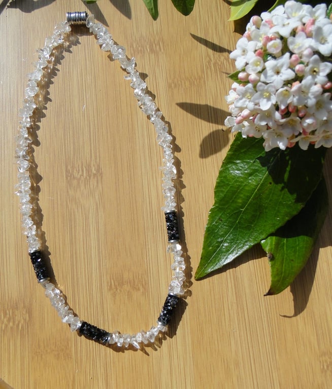 Black and white crystal necklace.  Sparkling clear chips and black crystal beads