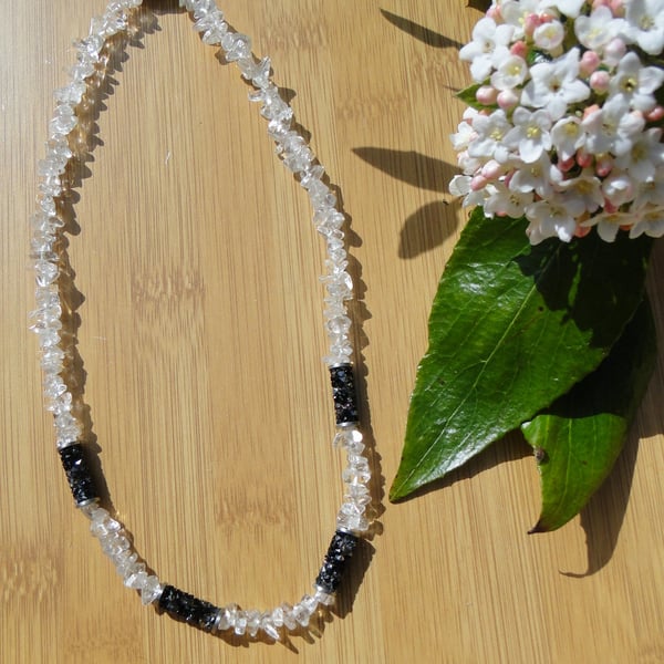 Black and white crystal necklace.  Sparkling clear chips and black crystal beads