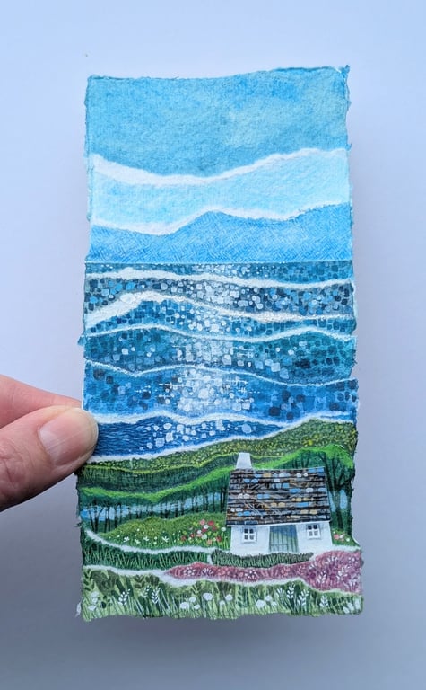 Sparkle Cottage - Painted paper collage. A4 Mounted only