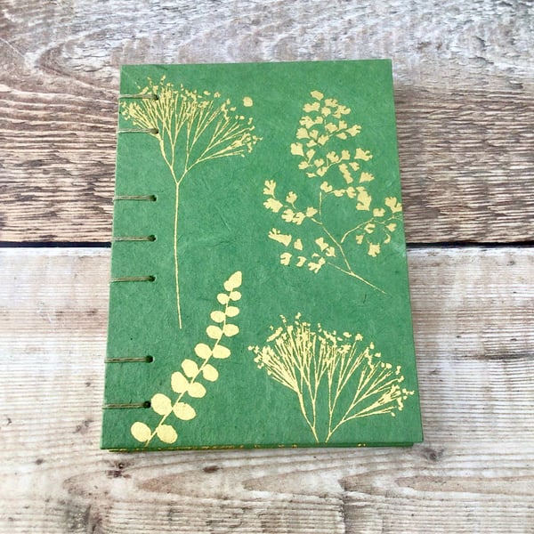 A6 Journal with Green & Gold Lokta Paper