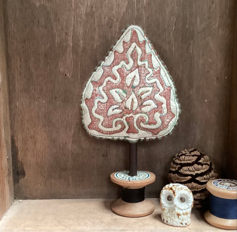 Simple little lino print tree on linen