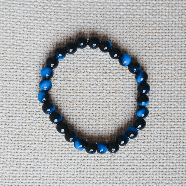 Ladies Blue Tiger's Eye Elastic Bead Bracelet
