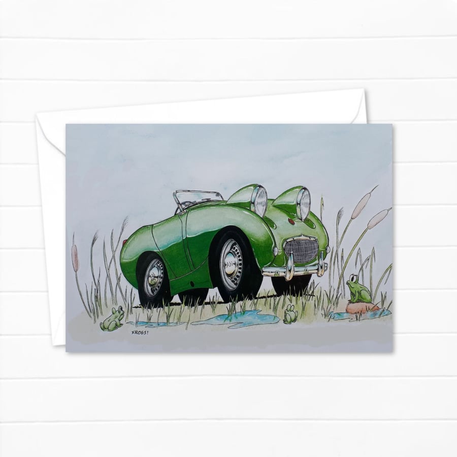 Funny Frogs Greeting Card: Classic Car Birthday Card (301)
