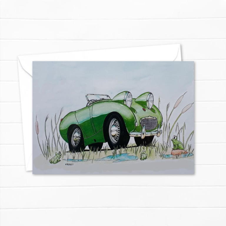 Funny Frogs Greeting Card: Classic Car Birthday Card (301)