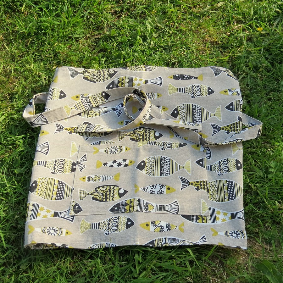 A barista style apron.  Craft apron.  Fish design.  Unisex apron.