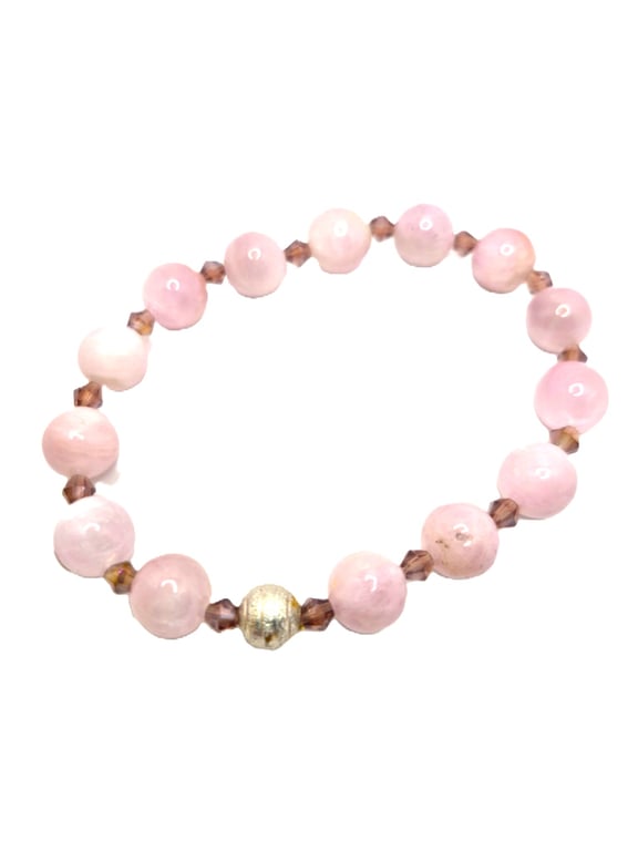 Lavender quartz stretchy bracelet with Swarovski crystals and silver toned bead