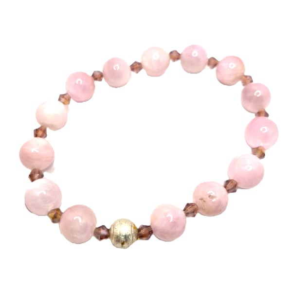 Lavender quartz stretchy bracelet with Swarovski crystals and silver toned bead