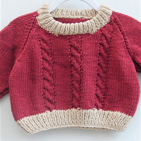 Baby's Hand Knitted Round Neck Cabled Sweater, Baby Shower Gift