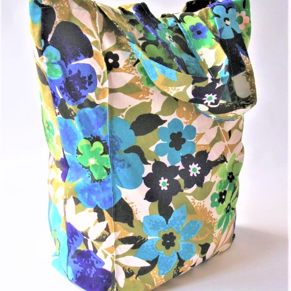 Tote, shopping, storage, or overnight bag in a retro large floral print