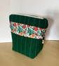 Oranges Flowers Quilted Zip Pouch in Pinstripe Forest Green