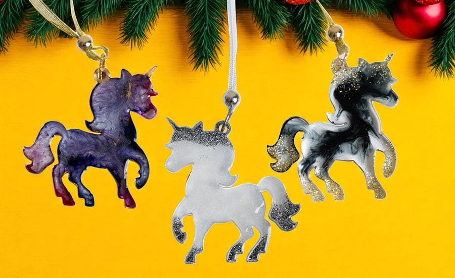 Unicorn Christmas tree decoration set Whimsical horse ornament New Year gift