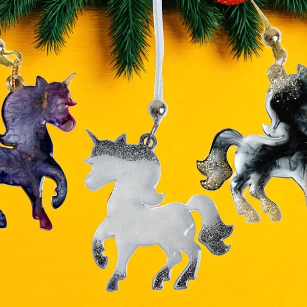 Unicorn Christmas tree decoration set Whimsical horse ornament New Year gift