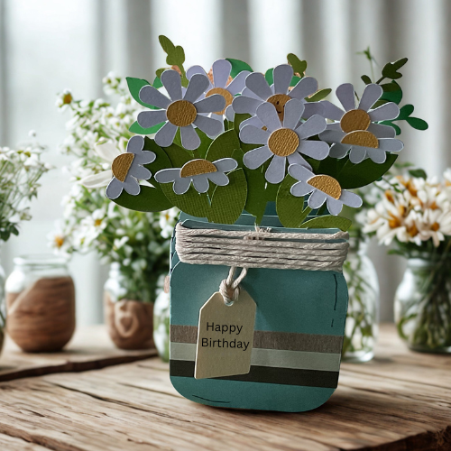 3D Mason Jar of Daisies Card