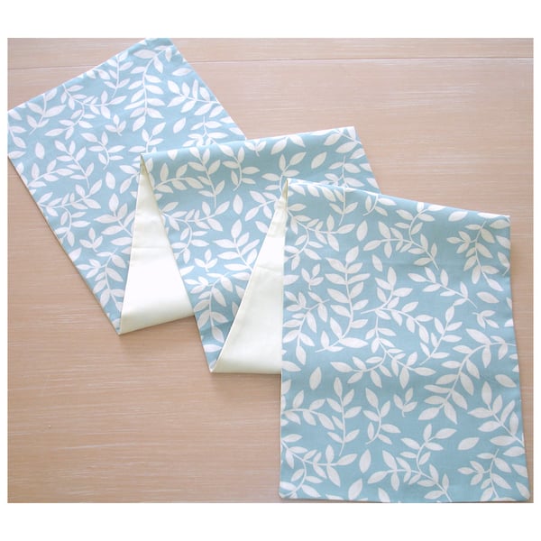 6ft Table Runner Duck Egg Blue Leaves 72"