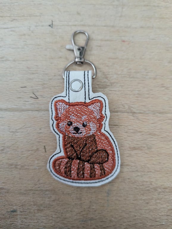 Red Panda keychain, machine embroidered keyring