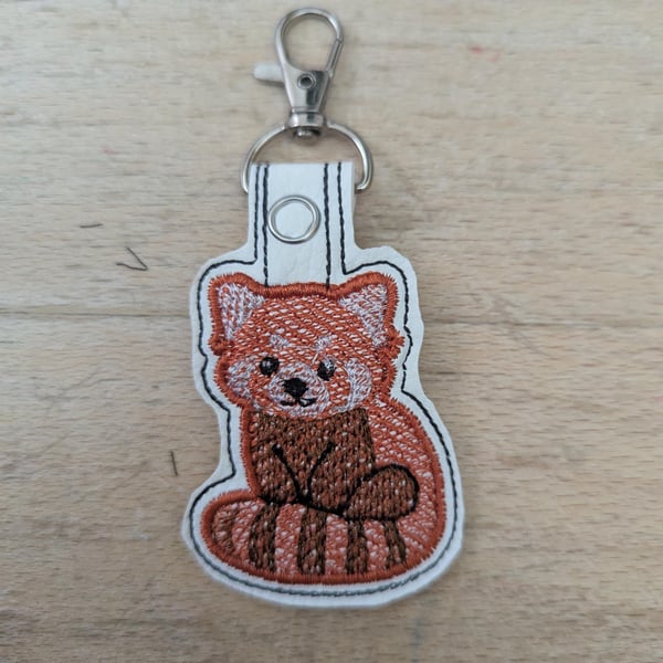Red Panda keychain, machine embroidered keyring