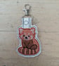 Red Panda keychain, machine embroidered keyring
