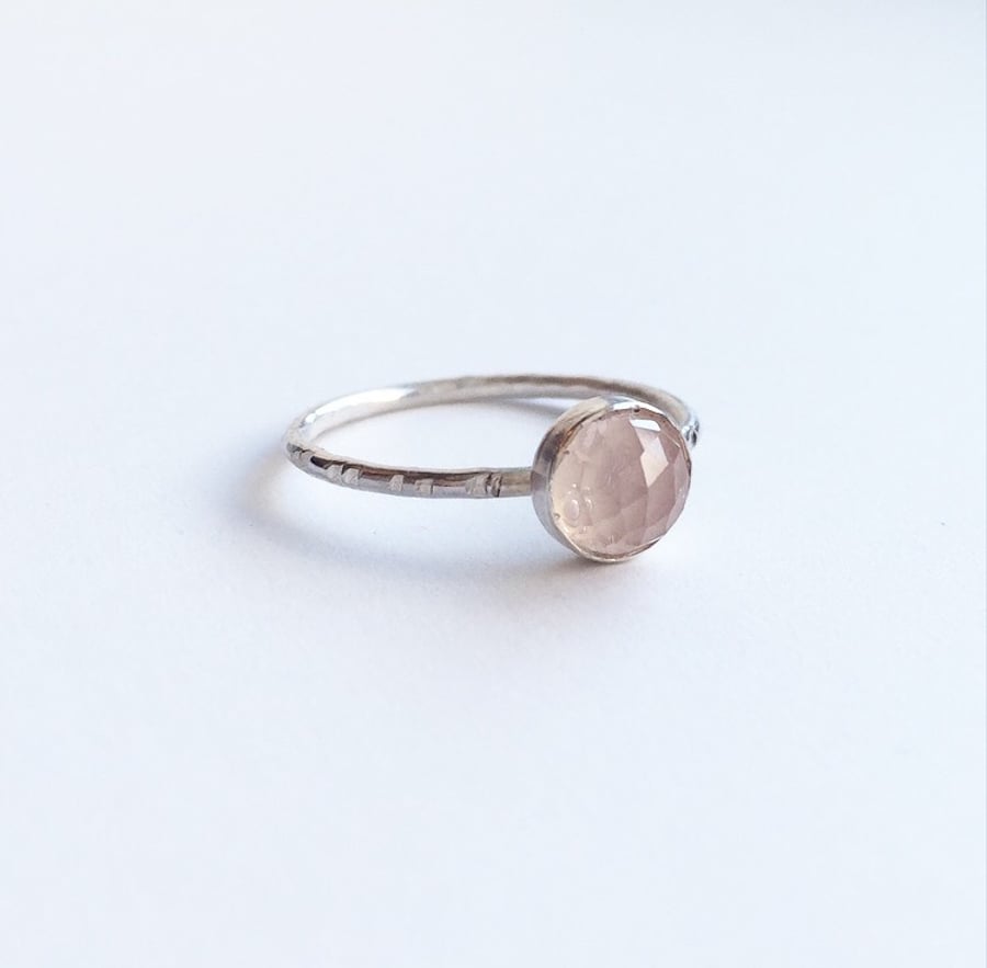Rose Quartz sterling silver dot stacking ring