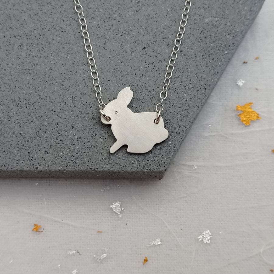 Recycled sterling silver rabbit pendant necklace – handmade animal jewellery