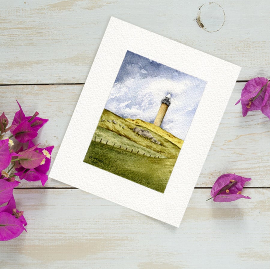  Original Watercolour Miniature painting - Waterloo Monument, Scottish Borders