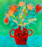 Red Vase of Flowers,  original painting