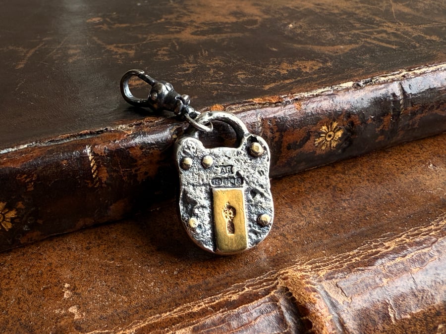 Sterling Silver "Rusty" Padlock Charm, Victorian Style British Padlock Charm 