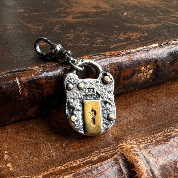 Sterling Silver "Rusty" Padlock Charm, Victorian Style British Padlock Charm 