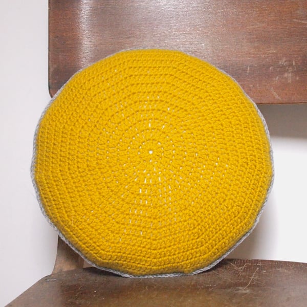 Crocheted Golden Yellow Round Cushion 