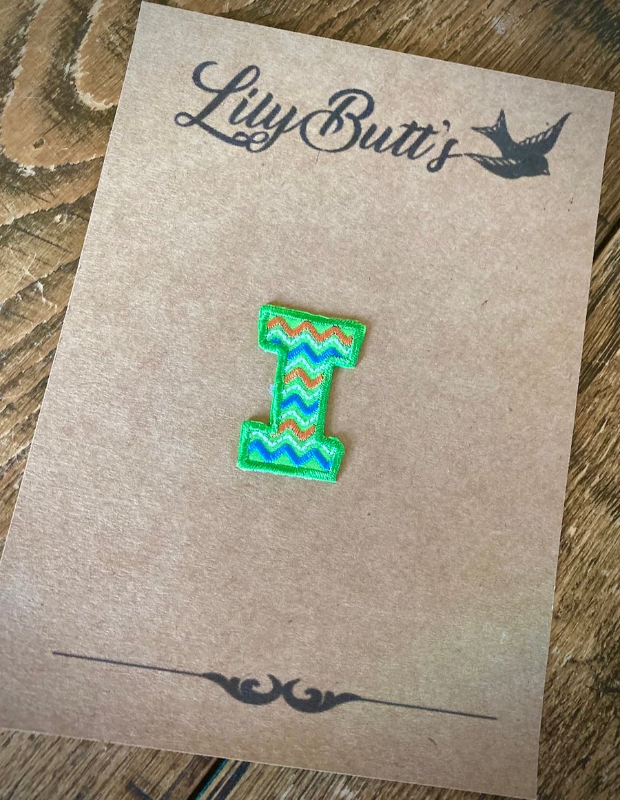 Embroidered Letter I  Iron on Patch 3.3 cm x 2..1 cm