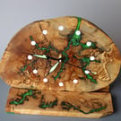 Artisan Wooden Clock with Green Resin Inlay & Lightning Pattern Fractal Design