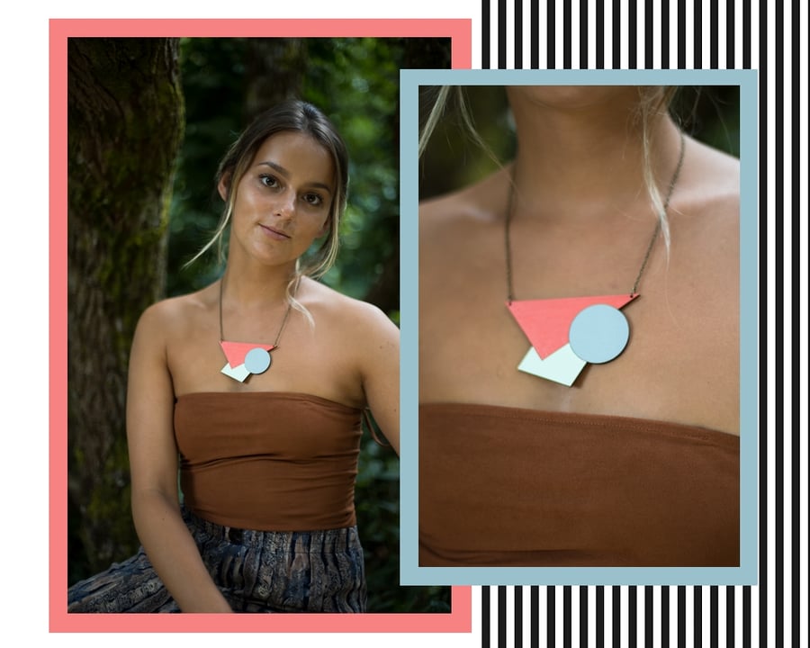 Statement Geometric Wooden Necklace