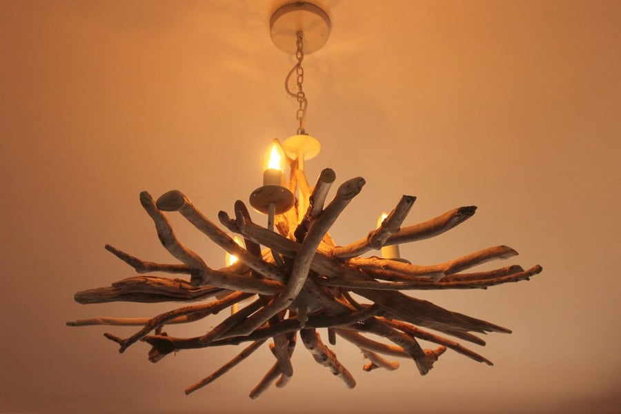 Driftwood chandelier, Driftwood adjustable chain, Driftwood light Fitting