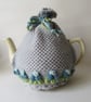 Tea cosie tea cosy - silver grey with bobble flowers - Image 1