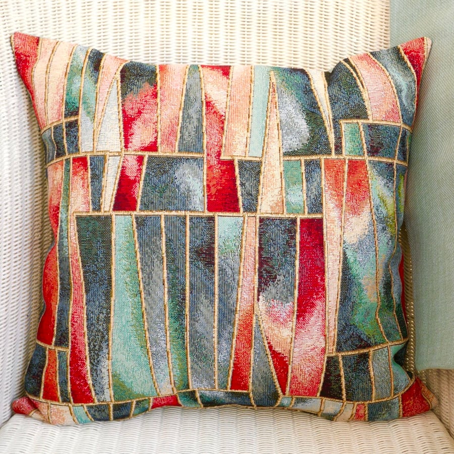 Cushion: Tapestry Throw Pillow, Shards design - Mint reverse