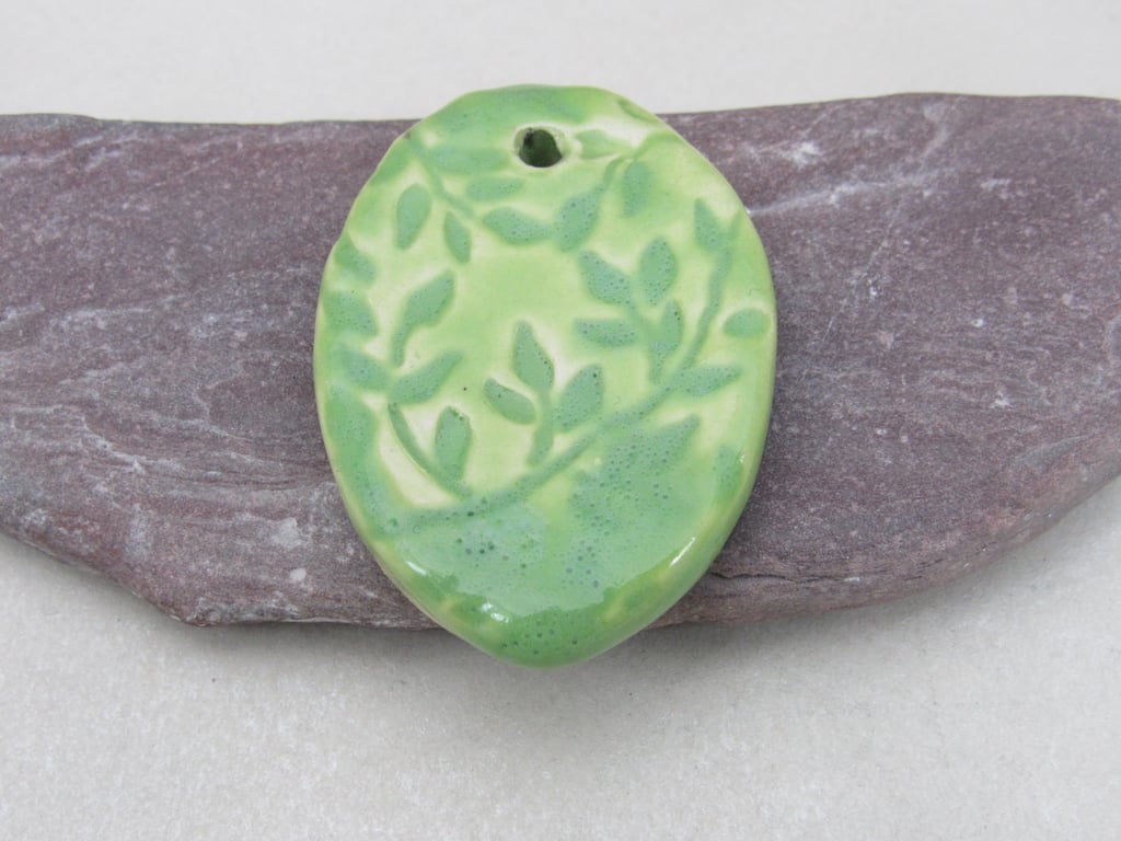 Large Apple Green Sprig Ceramic Pendant