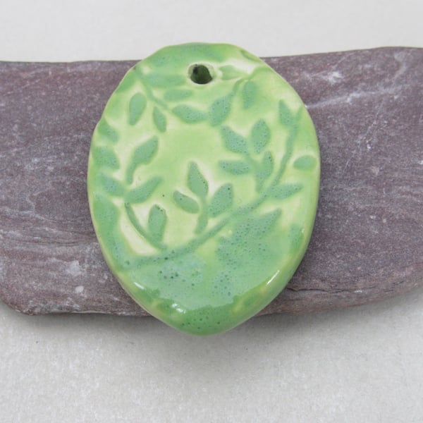 Large Apple Green Sprig Ceramic Pendant