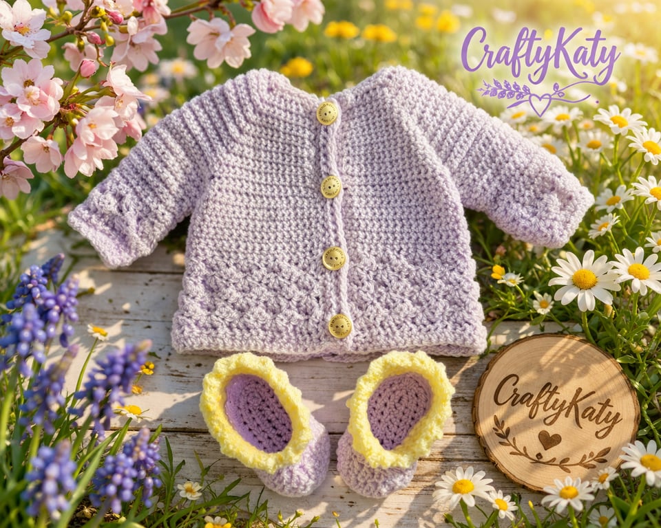 Crochet Cardigan Jacket & Bootees 3-6 Months