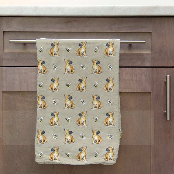 French Bulldog & Bee Tea Towel