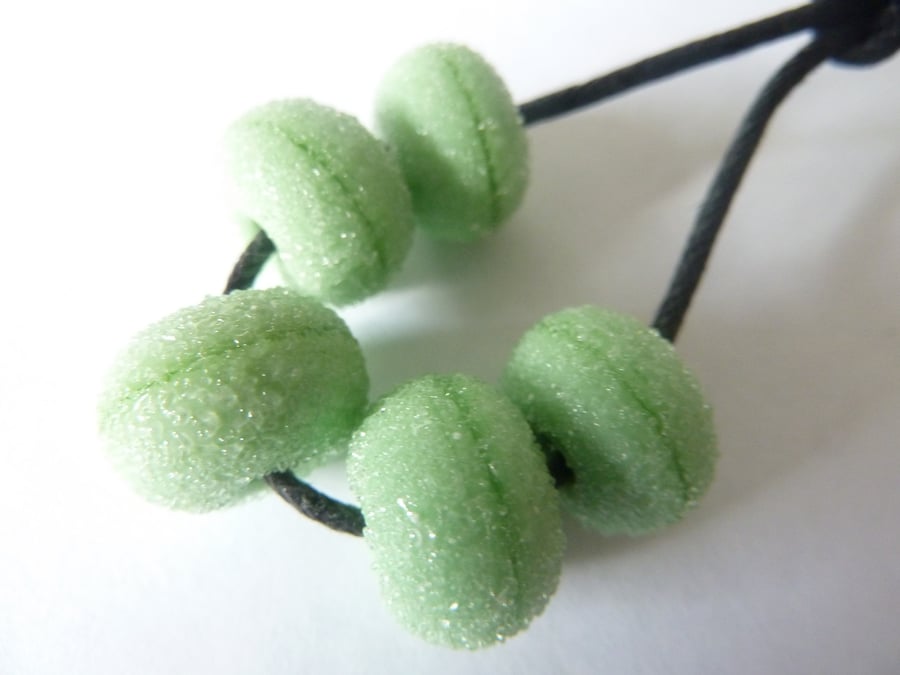 handmade lampwork glass beads, green sugar