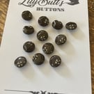 12 Vintage Czech Glass Brown and Silver Glass Buttons - 14mm