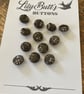 12 Vintage Czech Glass Brown and Silver Glass Buttons - 14mm - Image 1