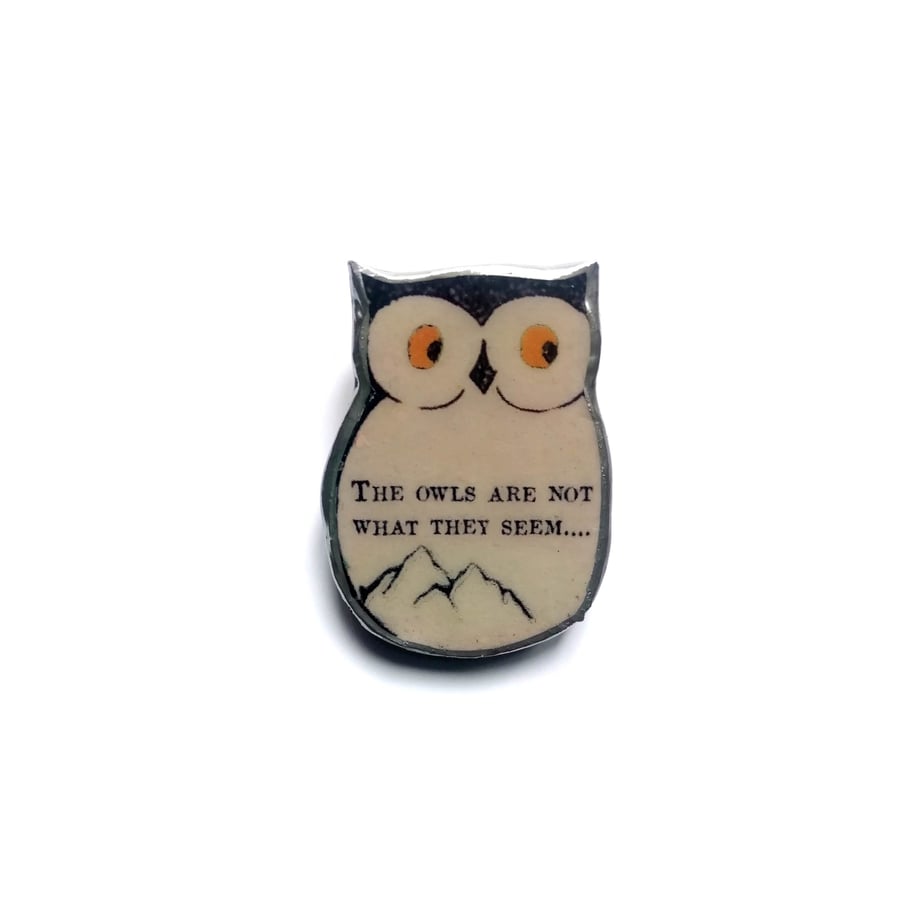 Twin Peaks 'The owls are not what they seem' Owl resin Brooch by EllyMental