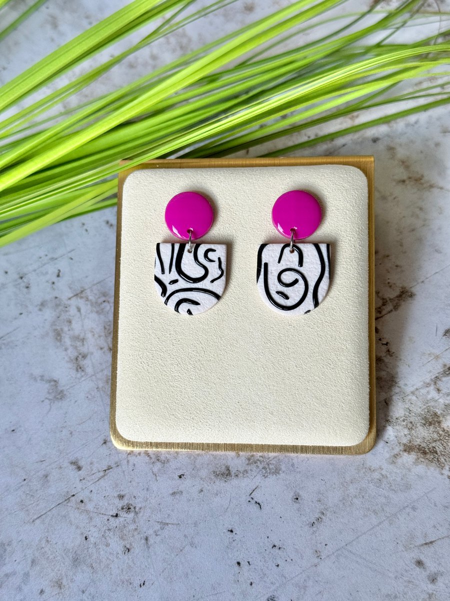 Colour & Monochrome - Hot Pink and Arch Earrings