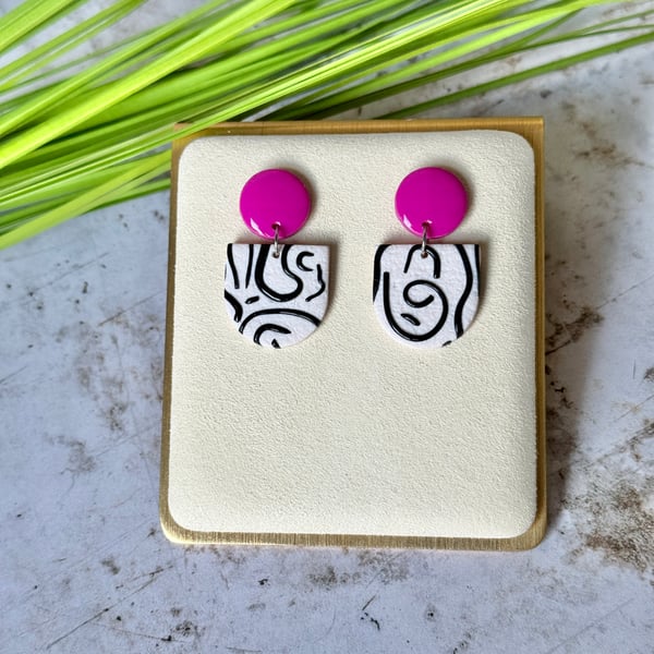 Colour & Monochrome - Hot Pink and Arch Earrings
