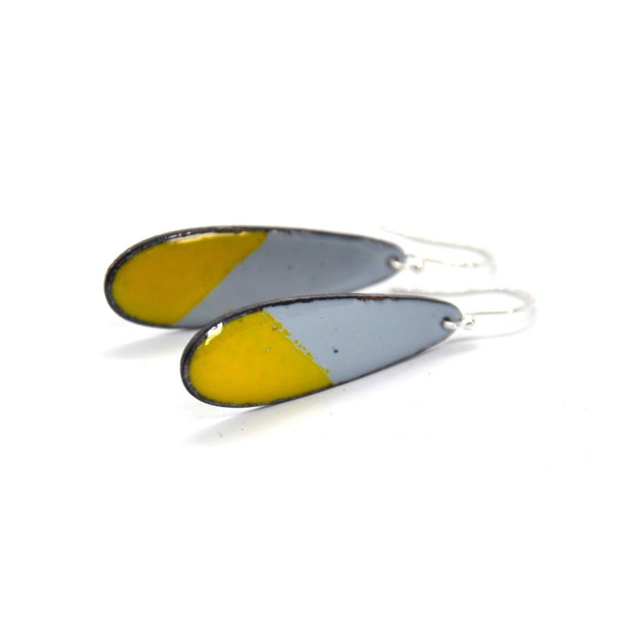 Yellow & grey enamel colour block drop earrings
