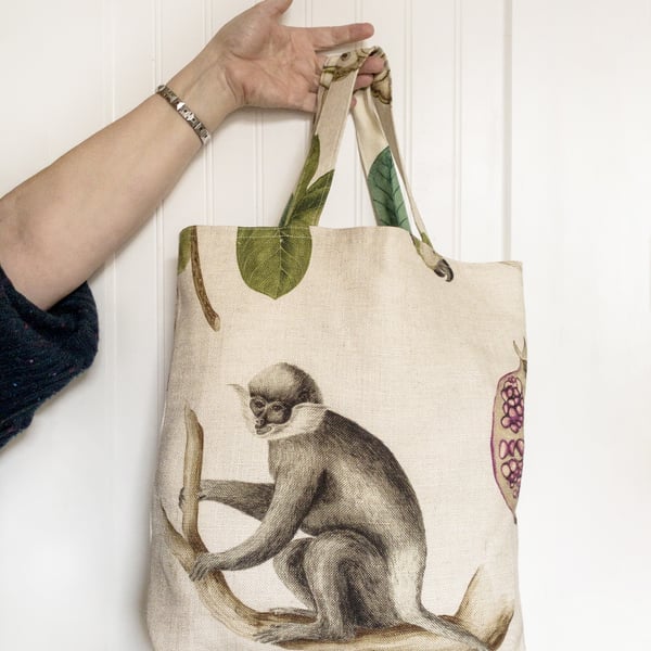 Tote bag, shopping bag, reusable bag, fabric bag, monkey, 